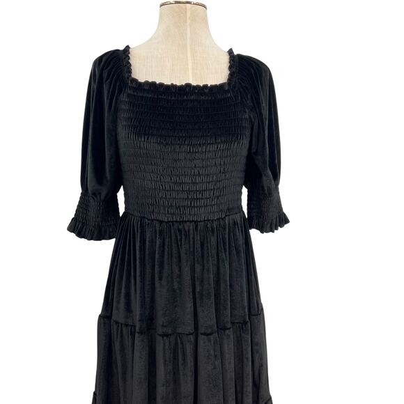 Baltic Born Bliss Smocked Velvet Dress Mini Tiered Black Size Medium - Picture 3 of 11